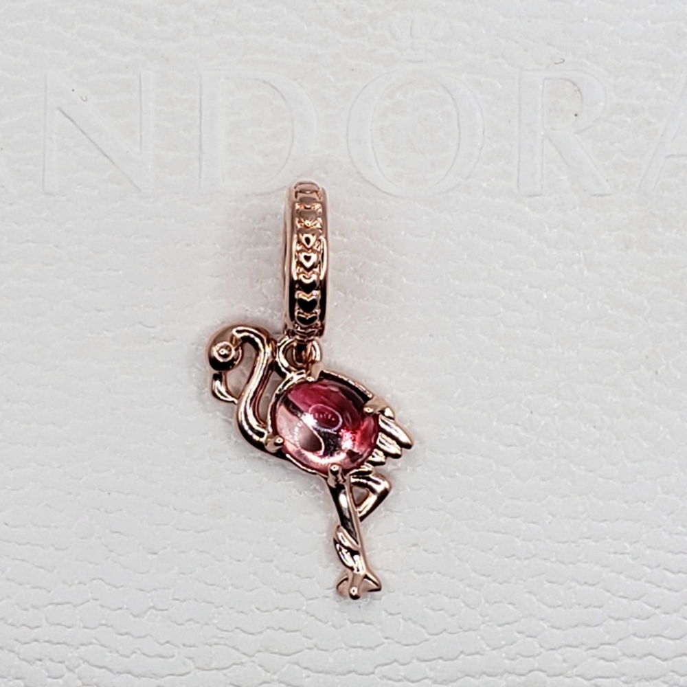 🦩Authentic Pandora ROSE FLAMINGO  DANGLE CHARM
